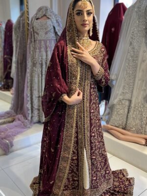 Maroon Front-Open Farshi Lehenga
