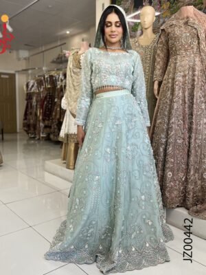 Sage Serenity – Bridal Lehenga Choli in Organza