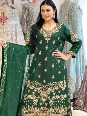 Bottle Green Shirt with Sharara