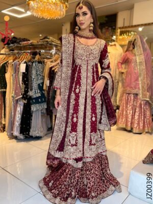 Maroon Peplum Style Bridal Farshi Lehenga