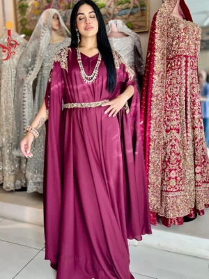 Maroon Georgette Silk Pocho-Style Kaftan Dress