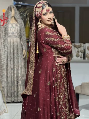 Maroon Front Open with Ivory Farshi