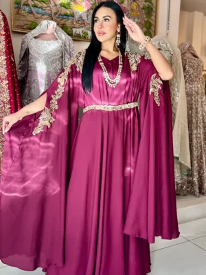 Maroon Georgette Silk Pocho-Style Kaftan Dress