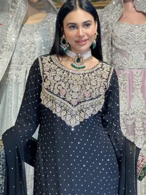 Elegant Black Chiffon Partywear Ensemble