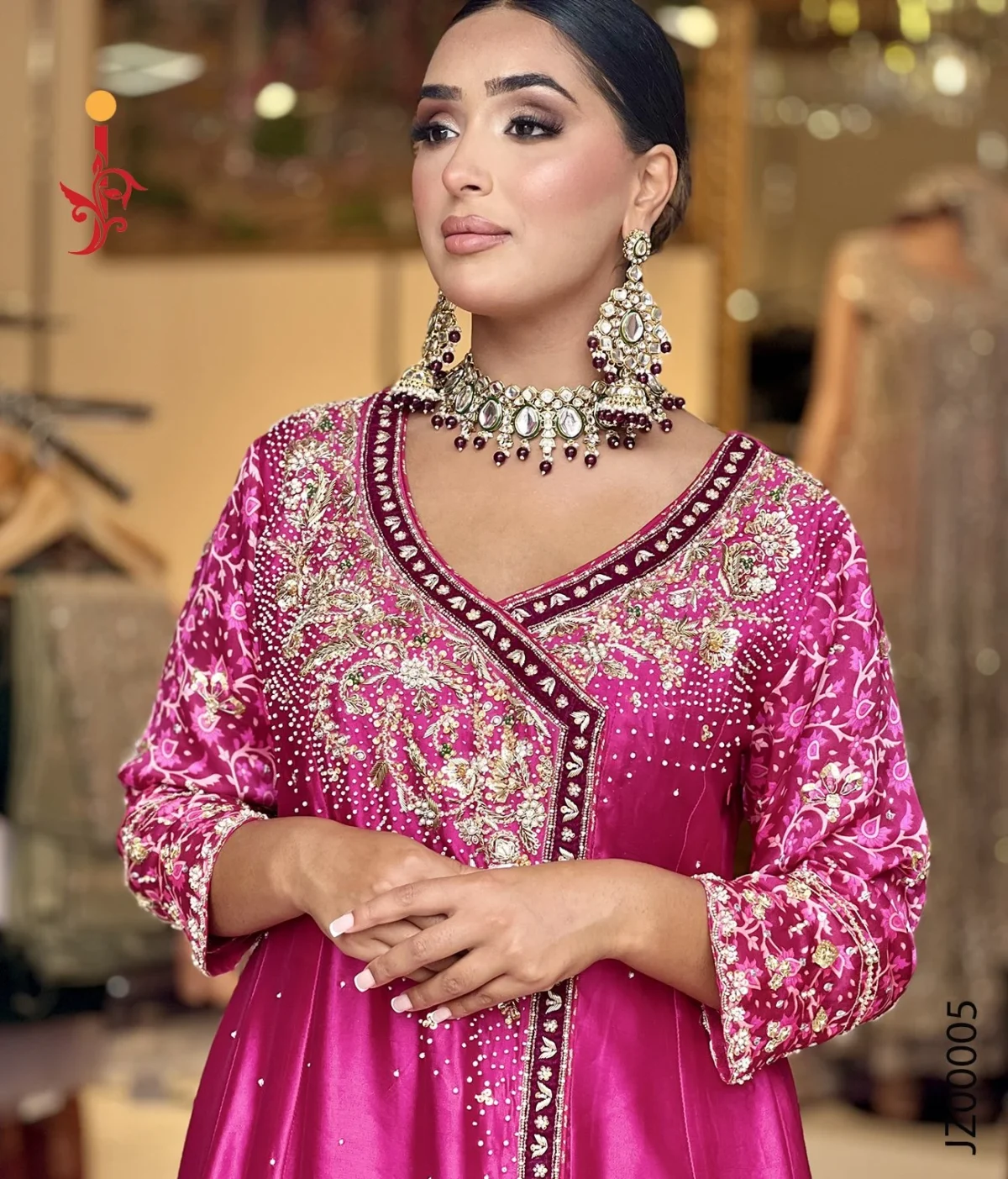 Hot Pink Tassel Silk Partywear Angarkha