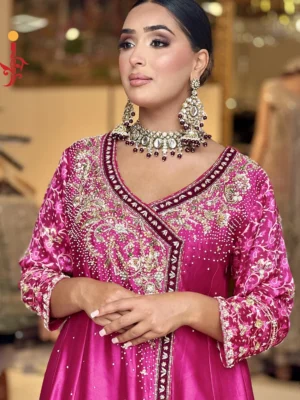 Hot Pink Tassel Silk Partywear Angarkha