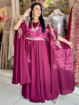 Maroon Georgette Silk Pocho-Style Kaftan Dress