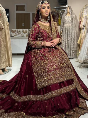 Maroon Farshi Lehenga with Tail
