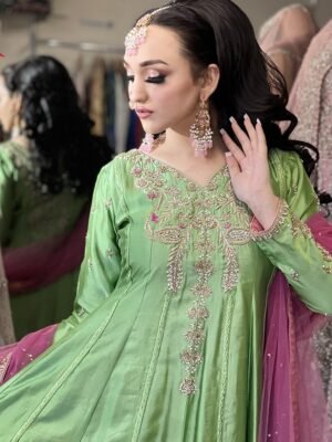 Parrot Green Silk Dress