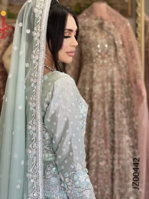 Sage Serenity – Bridal Lehenga Choli in Organza