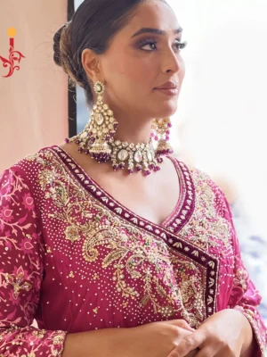 Hot Pink Tassel Silk Partywear Angarkha