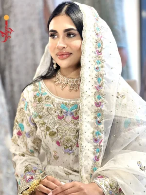 White Gharara with Multi Color Embroidery