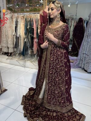 Maroon Front-Open Farshi Lehenga