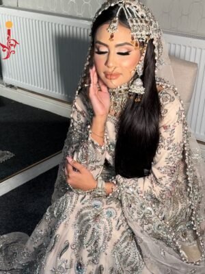 Grey Fawn Embellished Bridal Maxi with Organza Jaal Dupatta