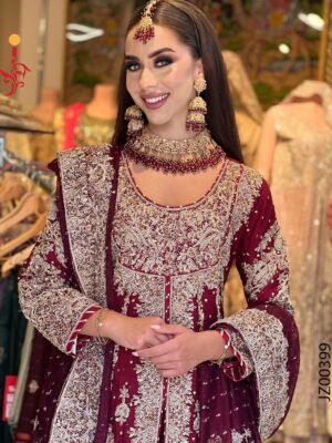 Maroon Peplum Style Bridal Farshi Lehenga