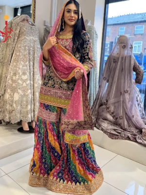 Bridal Mehndi Multicolor Gharara