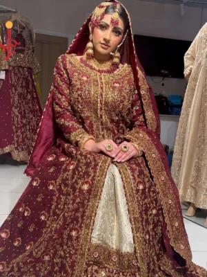Maroon Front Open with Ivory Farshi
