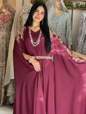 Maroon Georgette Silk Pocho-Style Kaftan Dress