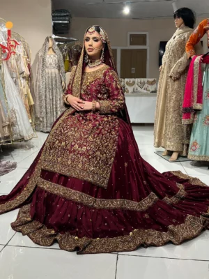 Maroon Farshi Lehenga with Tail