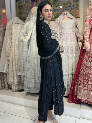 Elegant Black Chiffon Partywear Ensemble