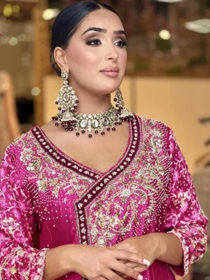 Hot Pink Tassel Silk Partywear Angarkha