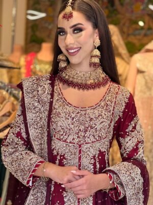 Maroon Peplum Style Bridal Farshi Lehenga
