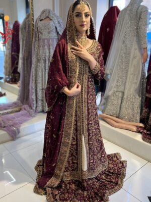 Maroon Front-Open Farshi Lehenga