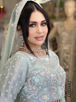 Sage Serenity – Bridal Lehenga Choli in Organza