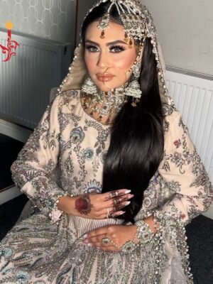 Grey Fawn Embellished Bridal Maxi with Organza Jaal Dupatta
