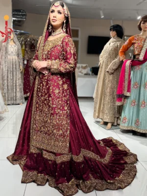 Maroon Farshi Lehenga with Tail