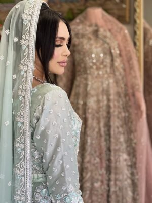 Sage Serenity – Bridal Lehenga Choli in Organza
