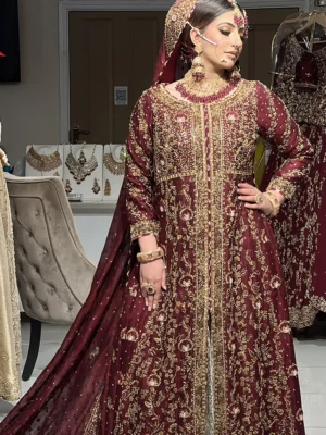 Maroon Front Open with Ivory Farshi