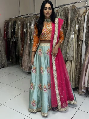 Bridal Mehndi Multi Color Lehenga