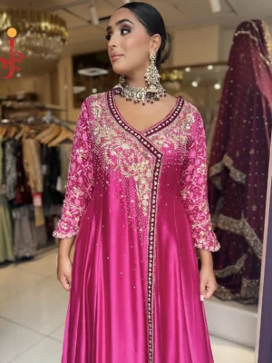 Hot Pink Tassel Silk Partywear Angarkha