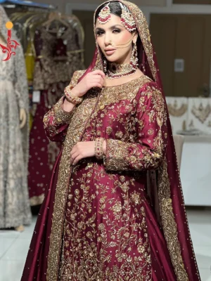Maroon Farshi Lehenga with Tail