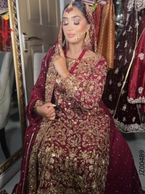 Hyderabadi-Inspired Maroon Bridal Ensemble