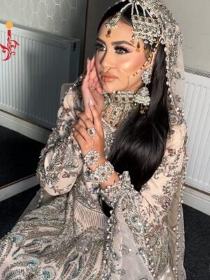 Grey Fawn Embellished Bridal Maxi with Organza Jaal Dupatta