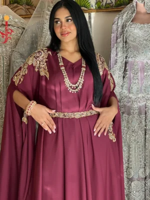 Maroon Georgette Silk Pocho-Style Kaftan Dress
