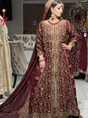 Maroon Front Open with Ivory Farshi