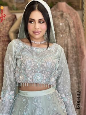 Sage Serenity – Bridal Lehenga Choli in Organza