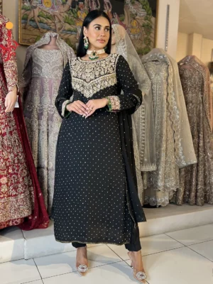 Elegant Black Chiffon Partywear Ensemble