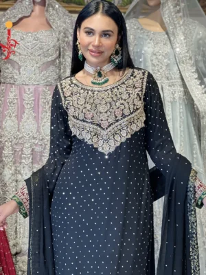 Elegant Black Chiffon Partywear Ensemble
